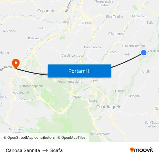 Canosa Sannita to Scafa map