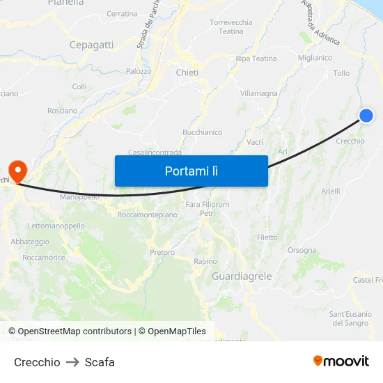 Crecchio to Scafa map