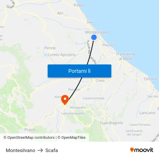 Montesilvano to Scafa map