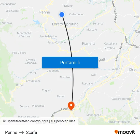 Penne to Scafa map