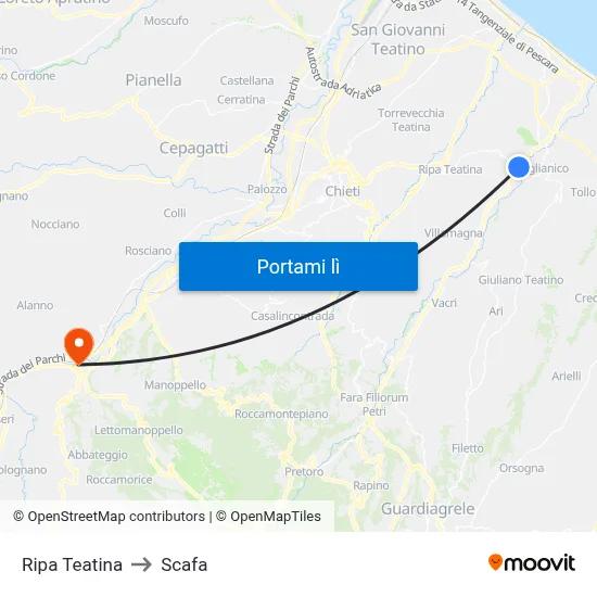 Ripa Teatina to Scafa map
