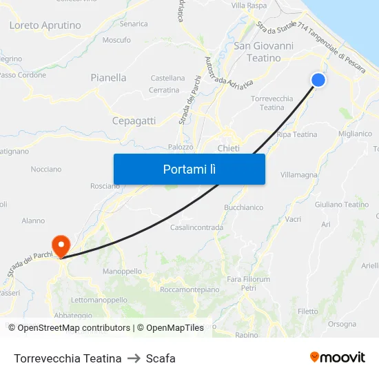 Torrevecchia Teatina to Scafa map