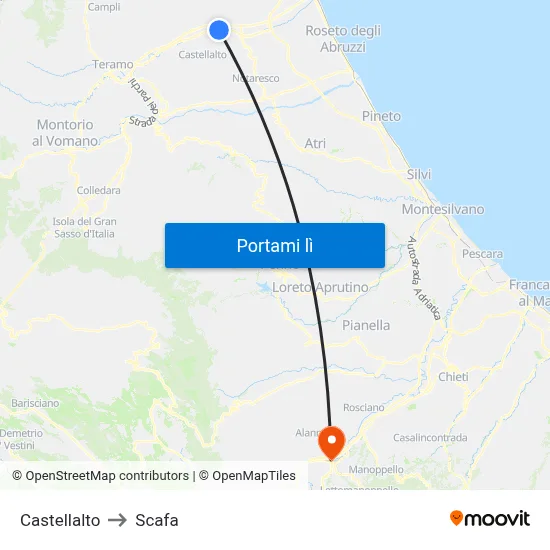Castellalto to Scafa map