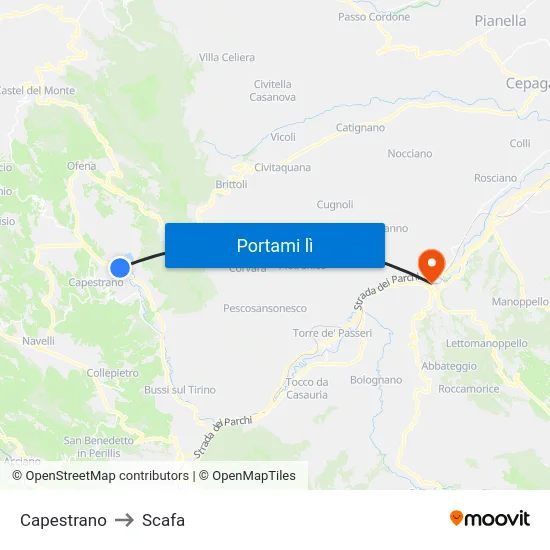 Capestrano to Scafa map