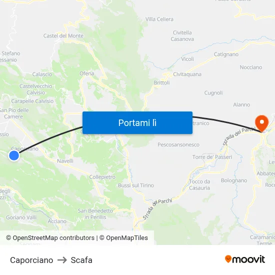 Caporciano to Scafa map