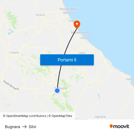 Bugnara to Silvi map