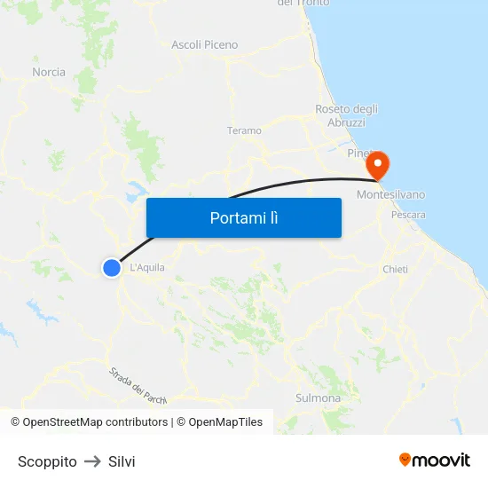 Scoppito to Silvi map