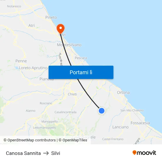 Canosa Sannita to Silvi map