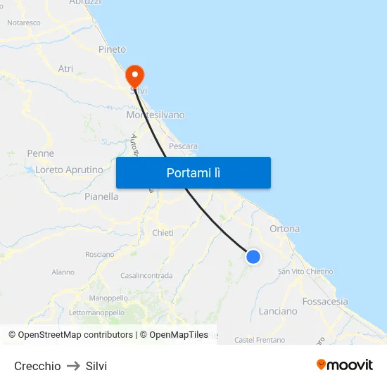 Crecchio to Silvi map