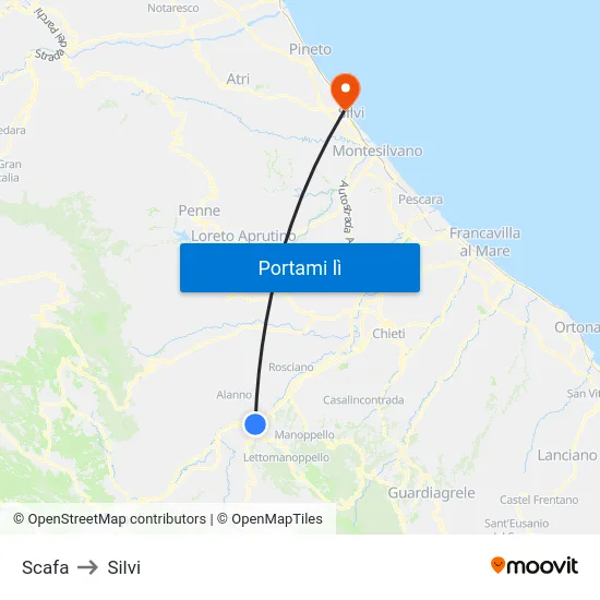 Scafa to Silvi map