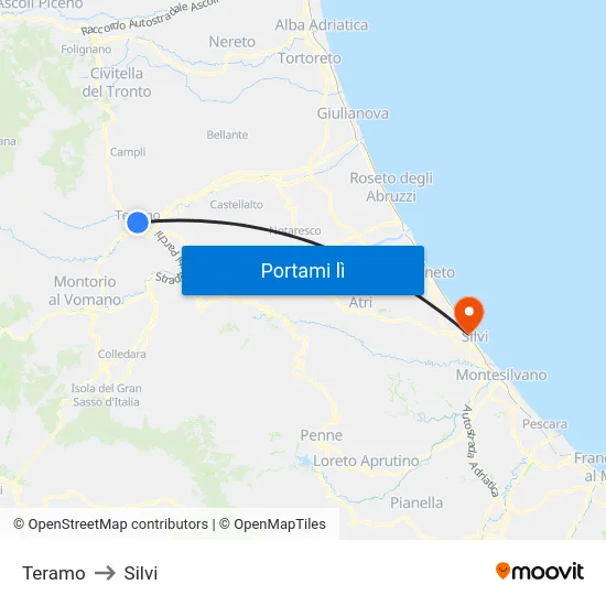 Teramo to Silvi map