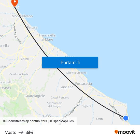 Vasto to Silvi map
