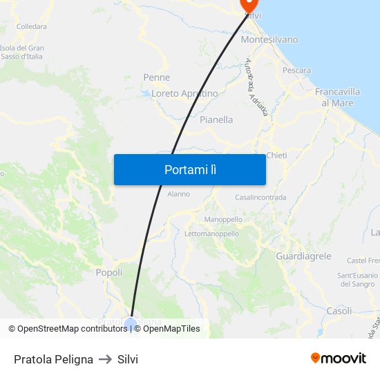 Pratola Peligna to Silvi map