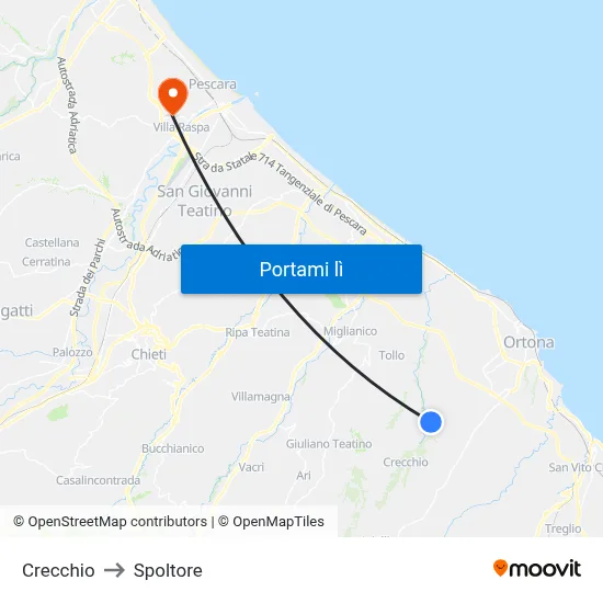 Crecchio to Spoltore map