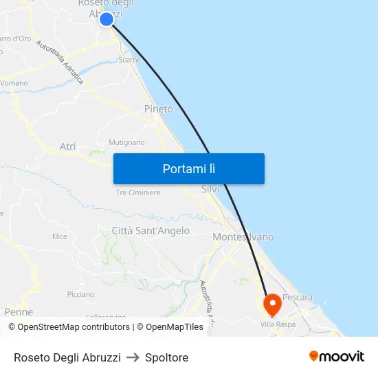 Roseto Degli Abruzzi to Spoltore map