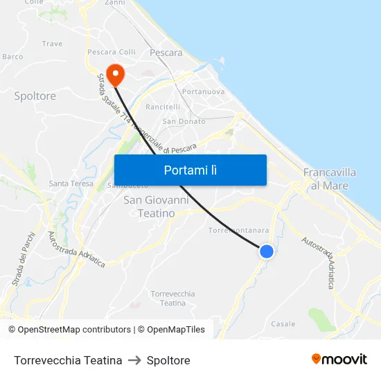 Torrevecchia Teatina to Spoltore map