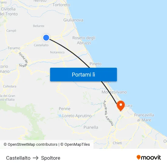 Castellalto to Spoltore map