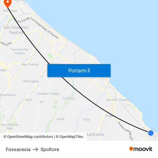 Fossacesia to Spoltore map