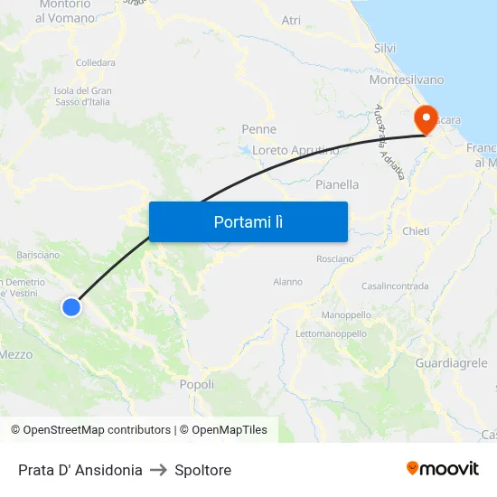 Prata D' Ansidonia to Spoltore map