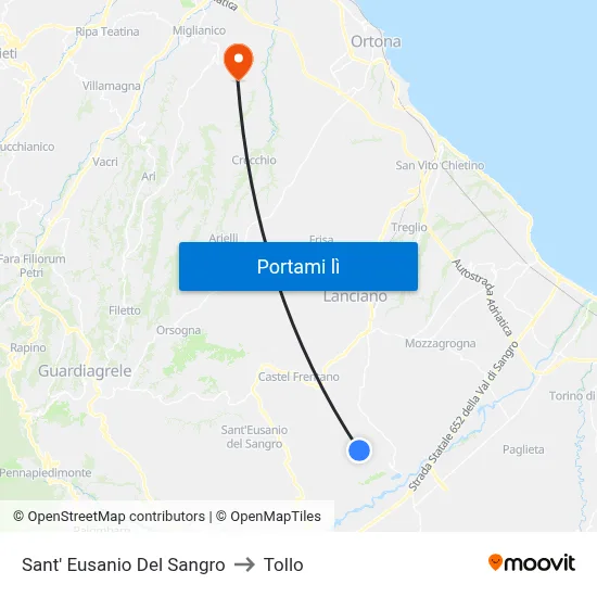 Sant' Eusanio Del Sangro to Tollo map