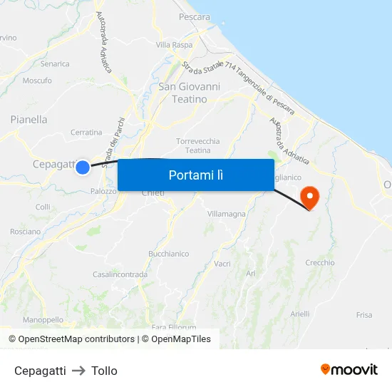 Cepagatti to Tollo map