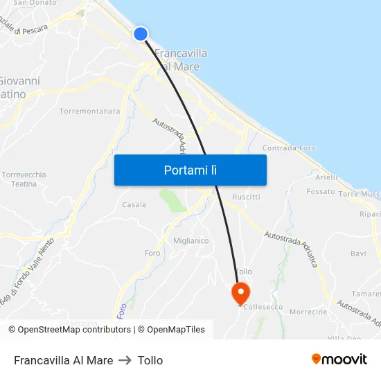Francavilla Al Mare to Tollo map