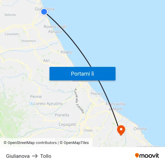 Giulianova to Tollo map