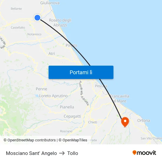 Mosciano Sant' Angelo to Tollo map
