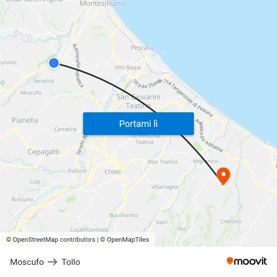 Moscufo to Tollo map