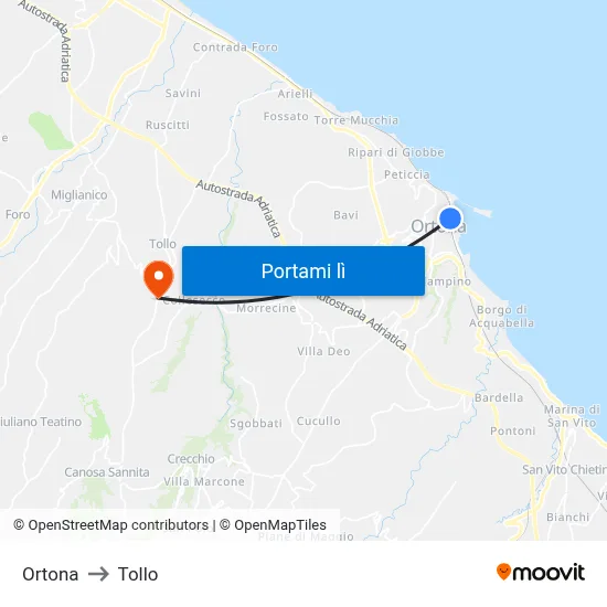 Ortona to Tollo map