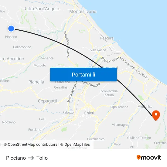 Picciano to Tollo map