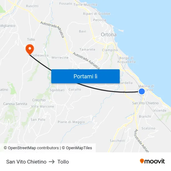 San Vito Chietino to Tollo map