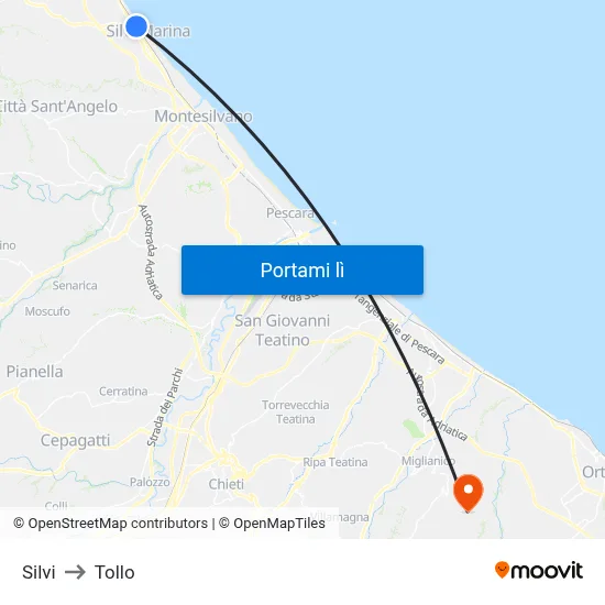 Silvi to Tollo map