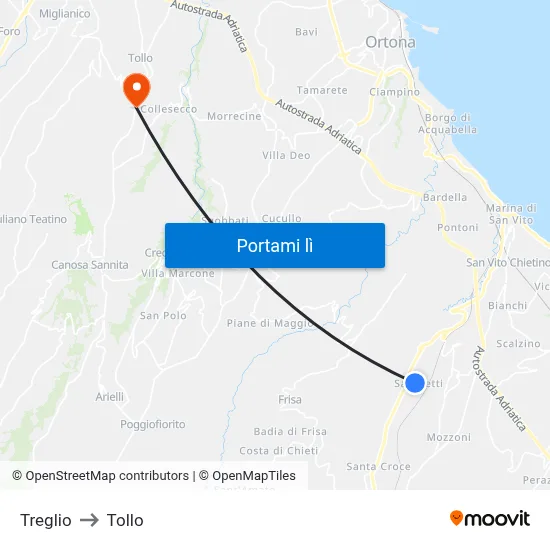 Treglio to Tollo map