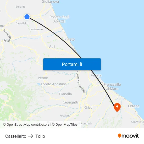 Castellalto to Tollo map