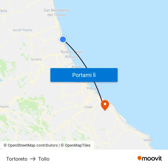 Tortoreto to Tollo map