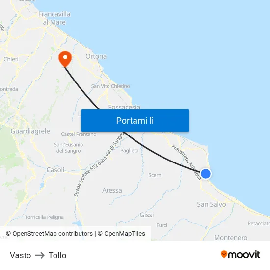 Vasto to Tollo map