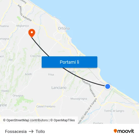 Fossacesia to Tollo map