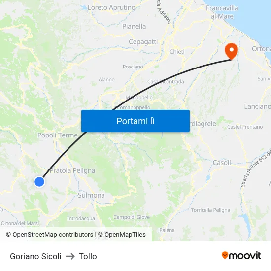 Goriano Sicoli to Tollo map