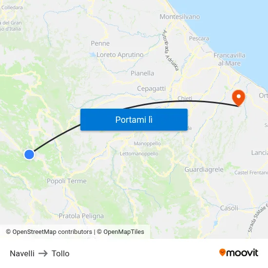 Navelli to Tollo map