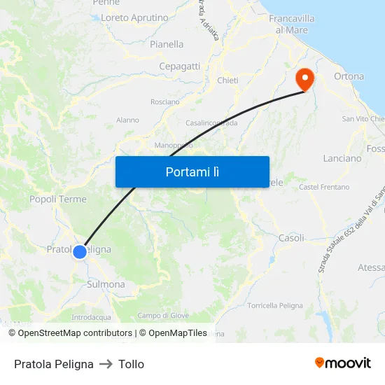 Pratola Peligna to Tollo map