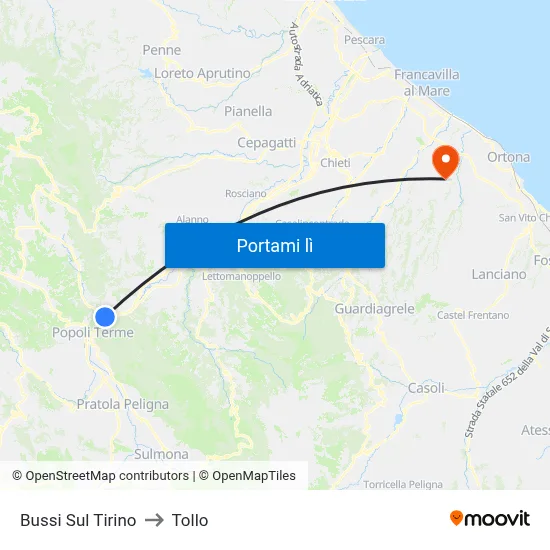 Bussi Sul Tirino to Tollo map