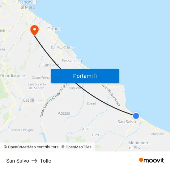 San Salvo to Tollo map