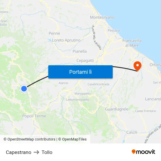 Capestrano to Tollo map