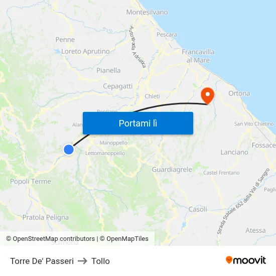 Torre De' Passeri to Tollo map