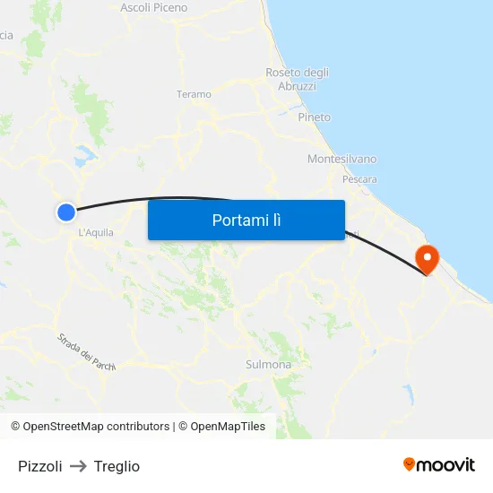 Pizzoli to Treglio map