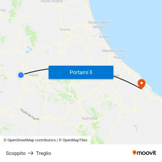 Scoppito to Treglio map