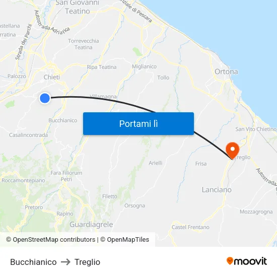 Bucchianico to Treglio map