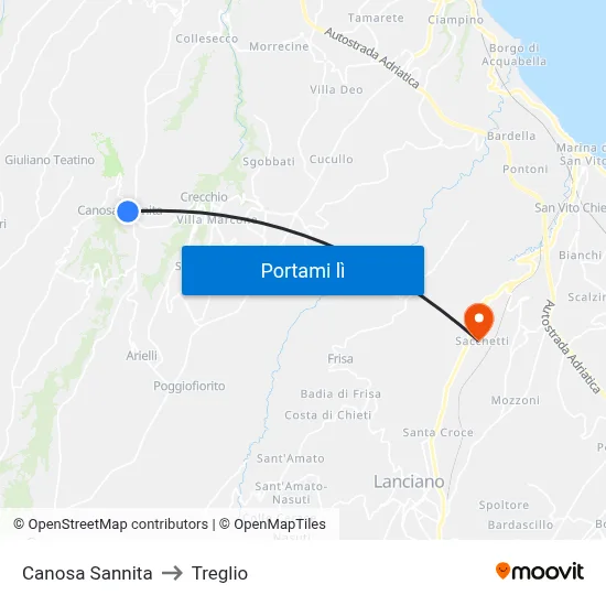 Canosa Sannita to Treglio map