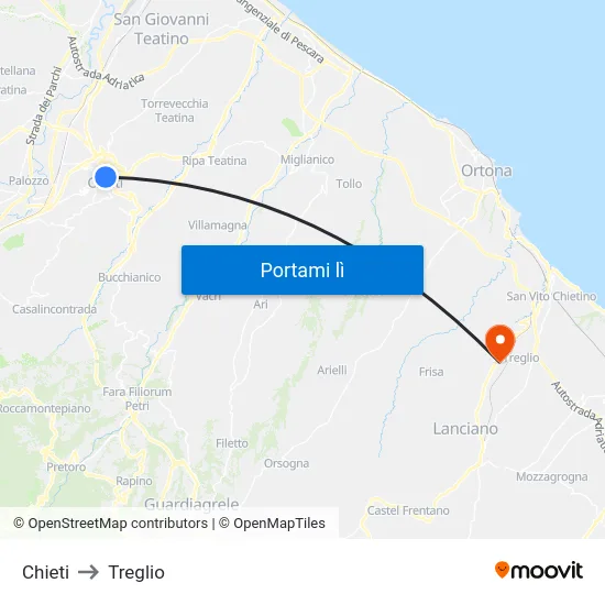 Chieti to Treglio map